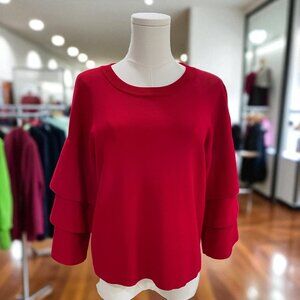 INC Red Tiered Sleeve Pullover Sweater Small NWT Holiday Cozy Romantic Statement
